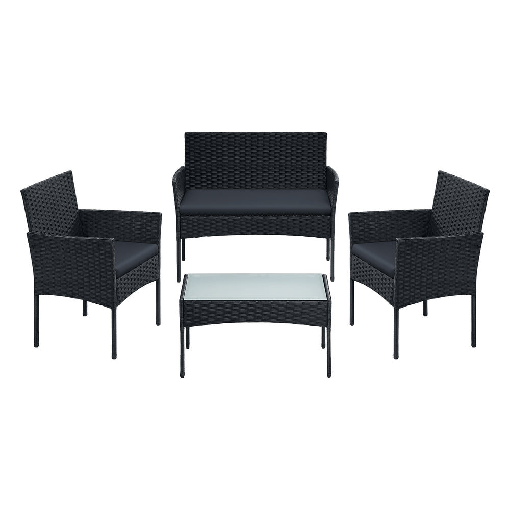 Set Salon Jardin SONGMICS - Table Et Chaises En PE Tressé Marron Taupe Pour Terrasse