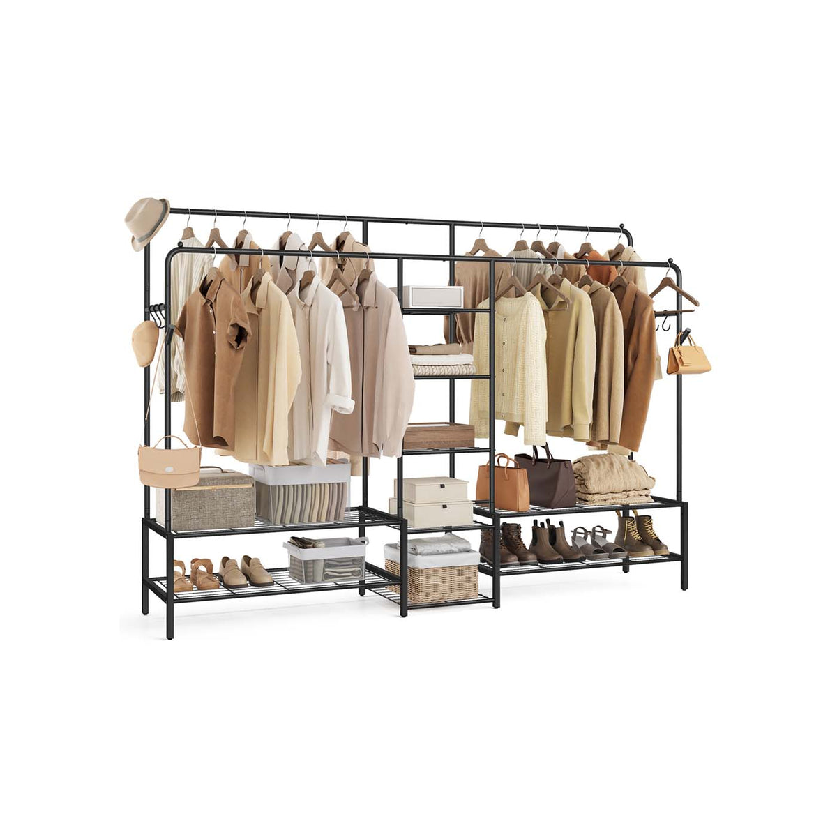 LEHOM G1L - Portant à Vêtements à 3 Niveaux Avec étagères De Rangement