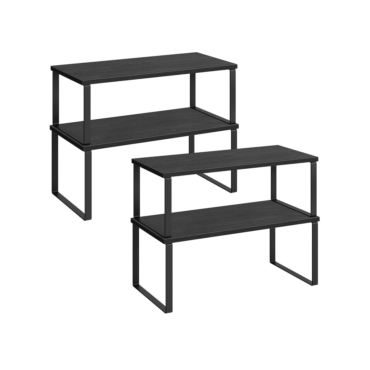 Lot De 2 Organisateurs De Cuisine En Métal Et Bois - Étagères Empilables Et Extensibles - Gris - Pour Comptoir, Placard, Garde-manger