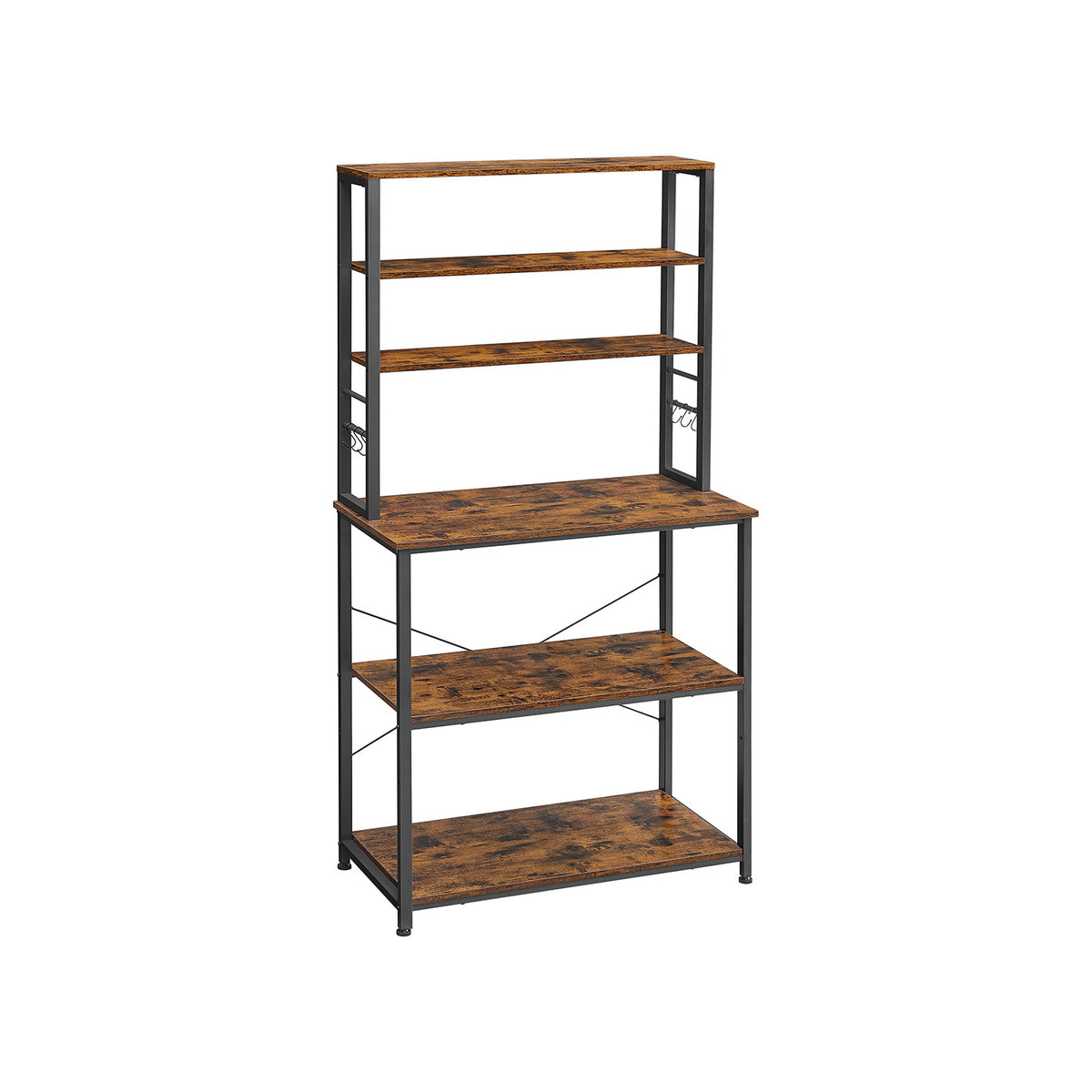 Étagère De Cuisine Design Industriel En Bambou Et Acier Noir - Hauteur 120 Cm - Rangement Et Décoration - Marque MSV