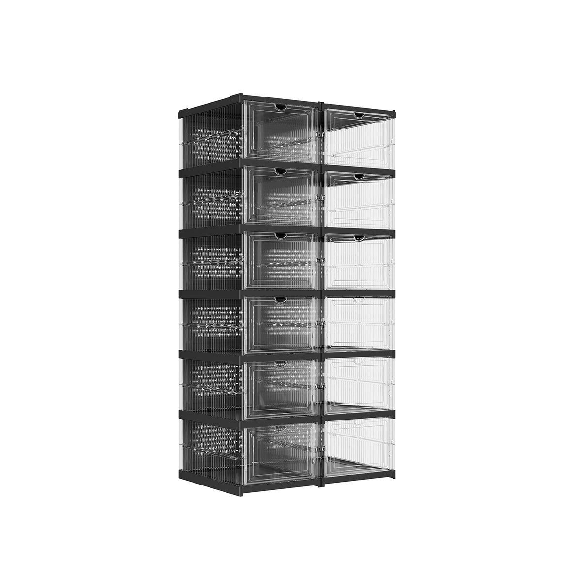 SONGMICS Boîtes à Chaussures Lot De 18 - Rangement Transparent Avec Porte Jusqu'à Pointure 44, Noir