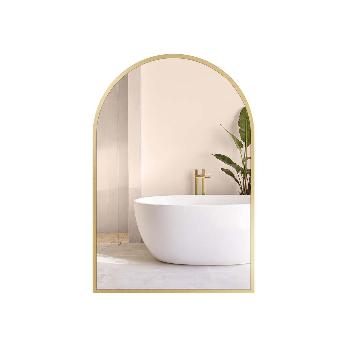 Miroir Mural Arqué SONGMICS 91x61 Cm – Cadre Aluminium Doré, Verre Trempé Sécurisé, Facile à Monter