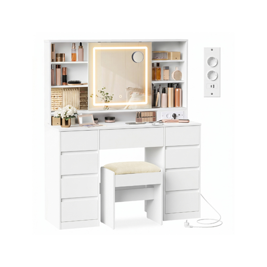 Kailyn Collection coiffeuse avec miroir LED tiroirs et rangement