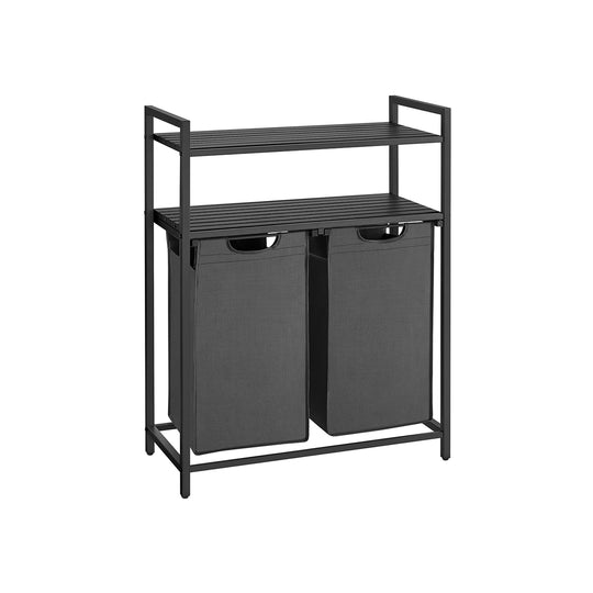Panier à linge 2 x 46L avec 2 étagères noir et gris