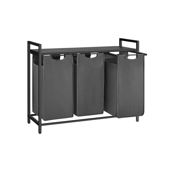 Panier à linge 3 x 38L avec étagère noir et gris
