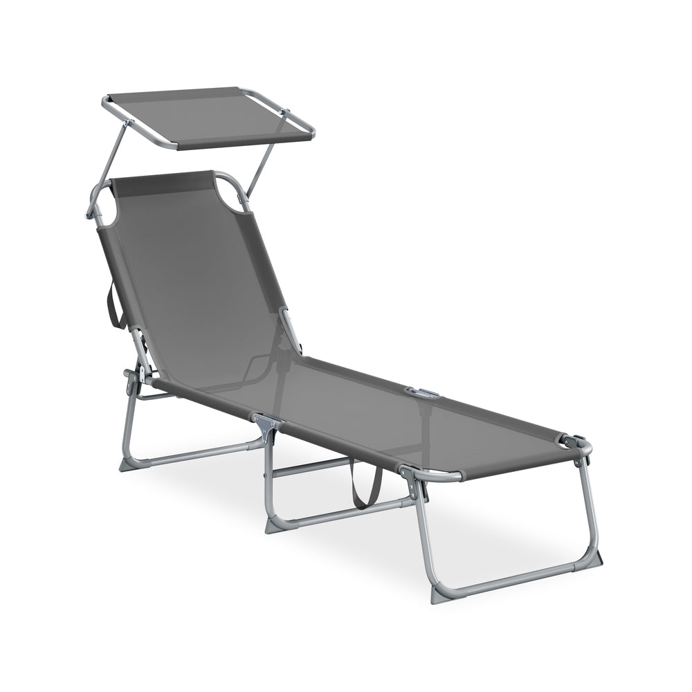 Chaise longue pliante transat 189 x 53 gris