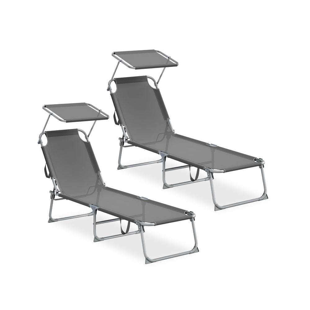 Lot 2 chaises longues pliantes transats 189 x 53 gris