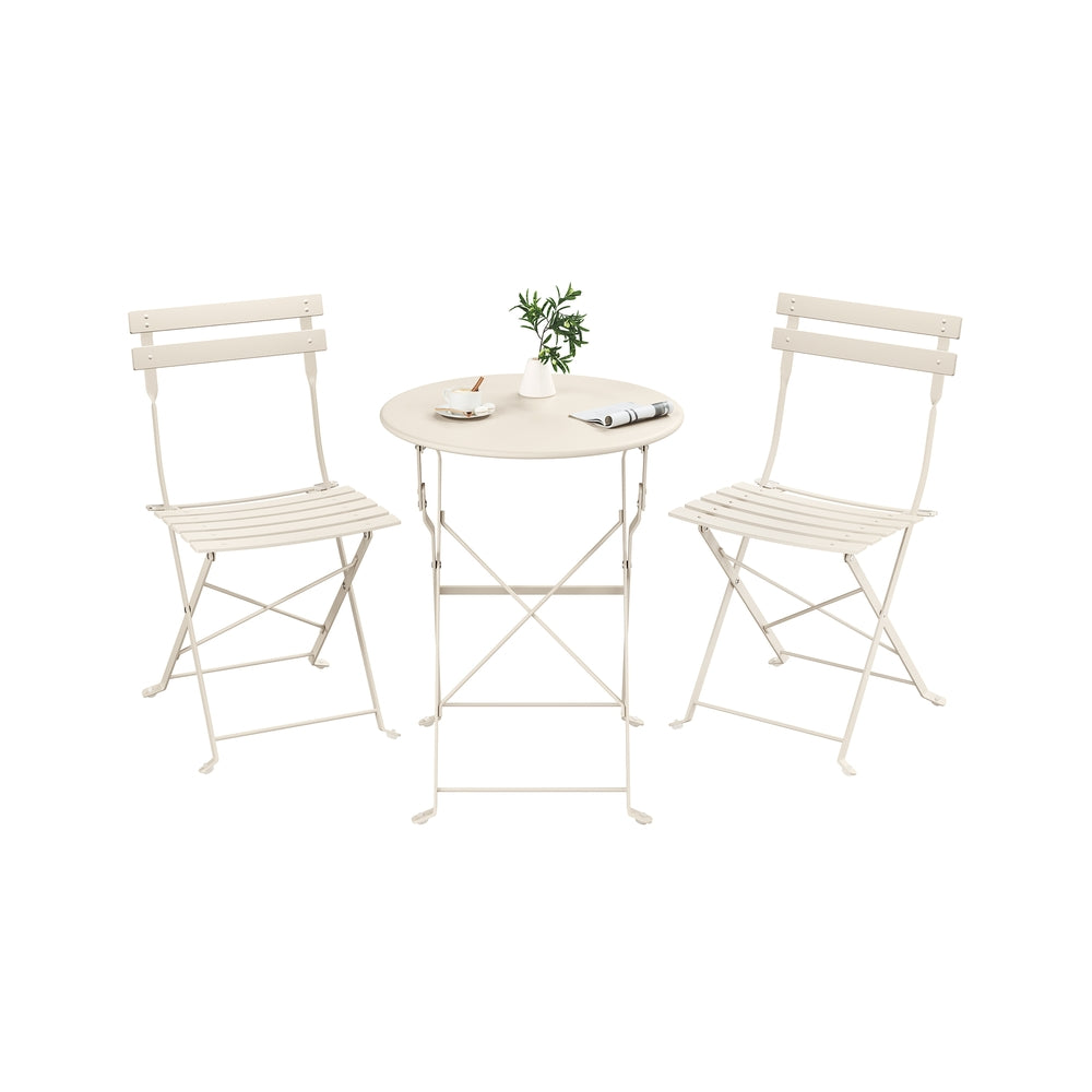Table jardin extérieure pliable 3 pièces 2 chaises beige cappuccino