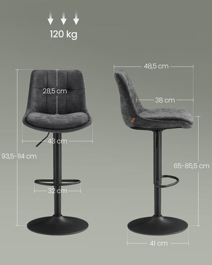 4 Tabourets de bar hauteur réglable Gris Ardoise