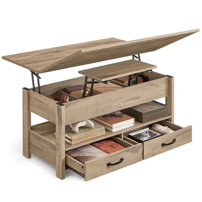 Table basse relevable avec rangements et tiroirs