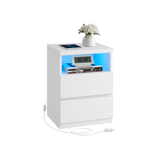 Table de chevet avec éclairage LED réglable tiroirs