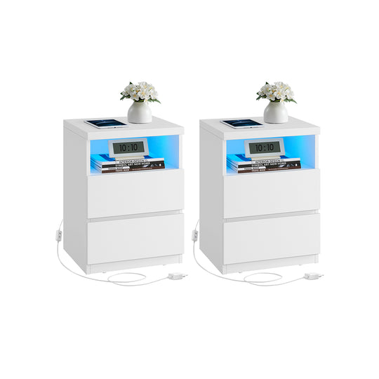 Table de chevet lot de 2 avec éclairage LED réglable blanc nuage
