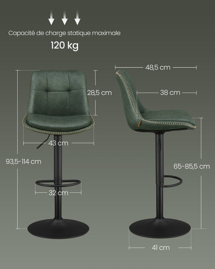4 Tabourets de bar hauteur réglable vert forêt