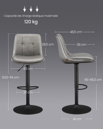 4 Tabourets de bar hauteur réglable gris tourterelle