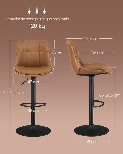 4 Tabourets de bar Marron Caramel