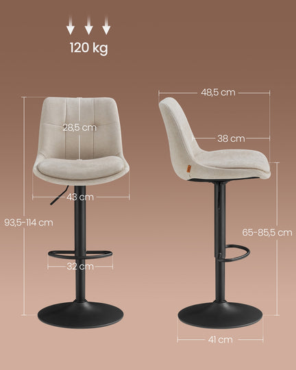 4 Tabourets de bar hauteur réglable blanc crème