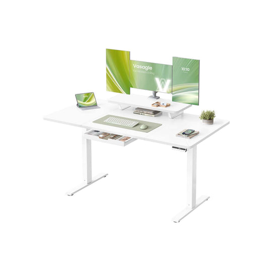 Bureau électrique réglable avec tiroir support écran et port USB Blanc Nuage