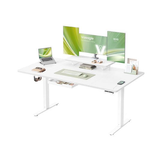 Bureau électrique réglable avec tiroir support écran et port USB Blanc Nuage
