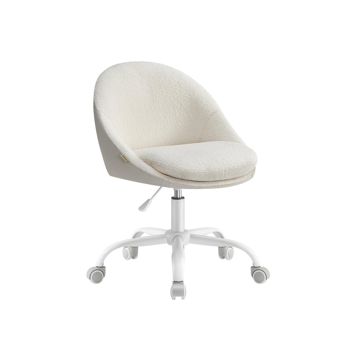 Chaise de bureau pivotant en tissu peluche beige cappuccino et blanc nuage