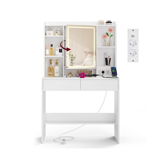 Kailyn Collection - Coiffeuse Grande Capacité avec Miroir LED à Luminosité Réglable